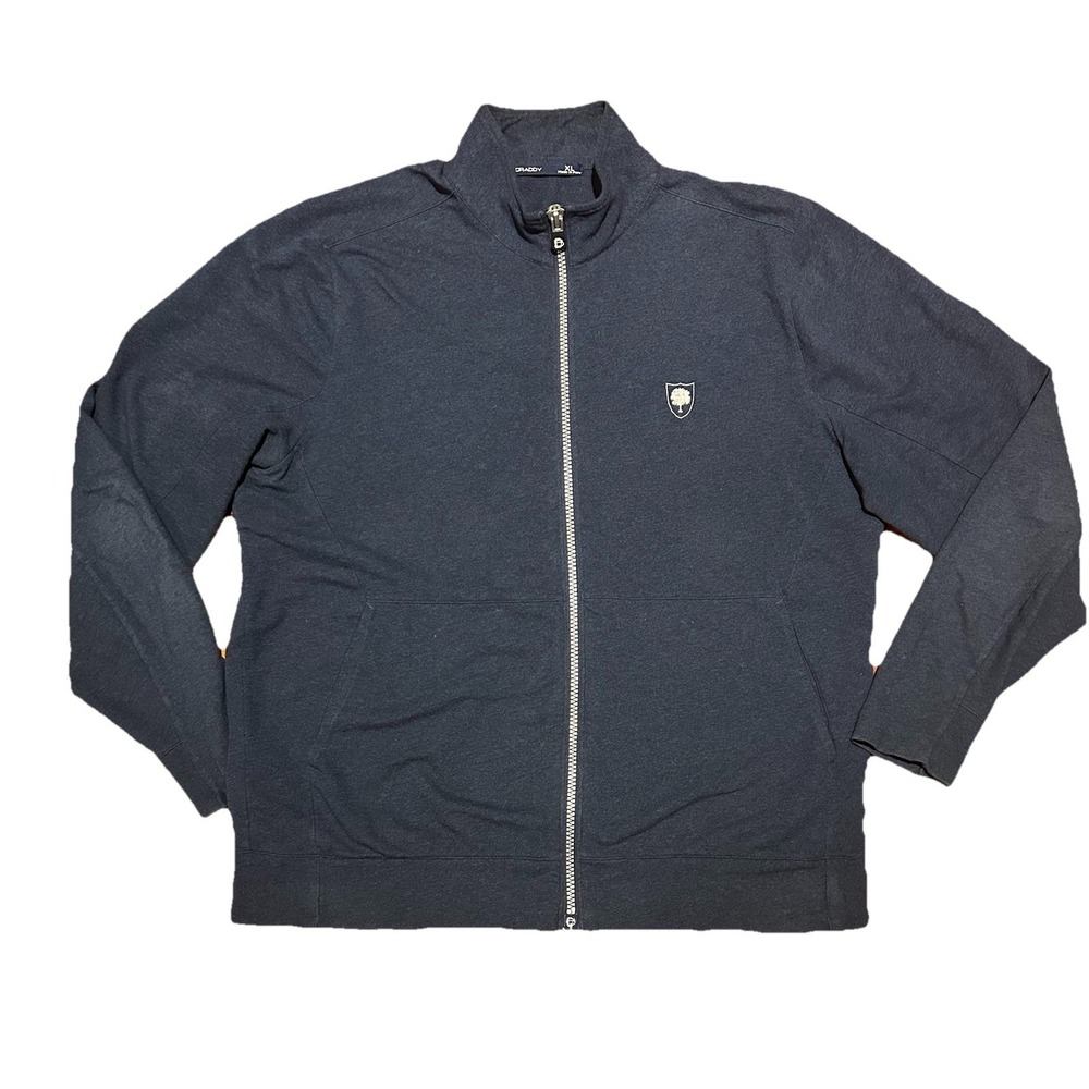 B. Draddy Full‎ Zip Jacket XL Navy Blue Jersey Knit Golf Logo Peruvian Cotton
